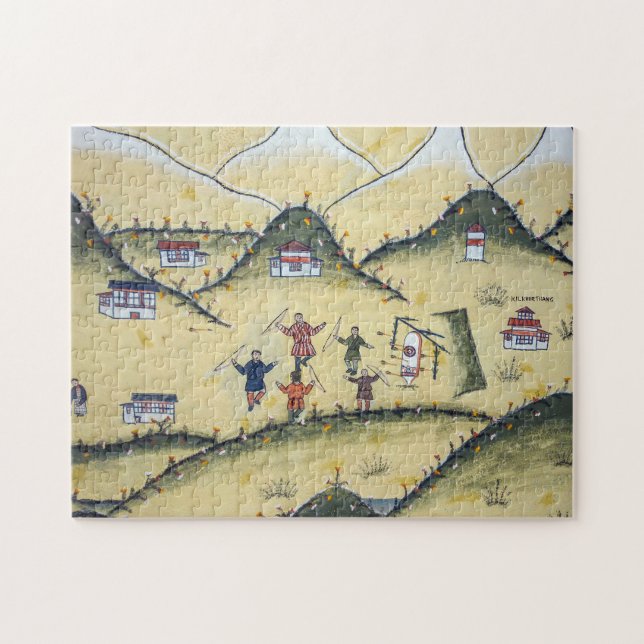 Bhutanisches Haus mit Bogengemälden - Bhutan (Horizontal)