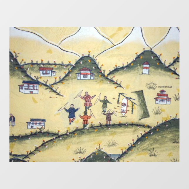 Bhutanisches Haus mit Bogengemälden - Bhutan Fensteraufkleber (Blatt)