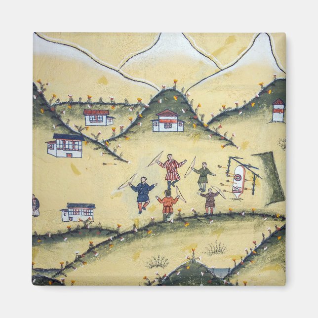 Bhutanisches Haus mit Bogengemälden - Bhutan Magnet (Vorne)