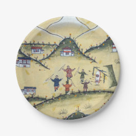 Bhutanisches Haus mit Bogengemälden - Bhutan Pappteller