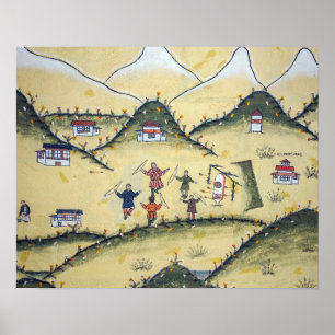Bhutanisches Haus mit Bogengemälden - Bhutan Poster