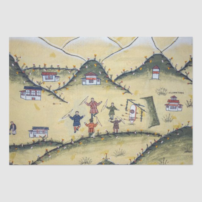 Bhutanisches Haus mit Bogengemälden - Bhutan Seidenpapier (Vorderseite)