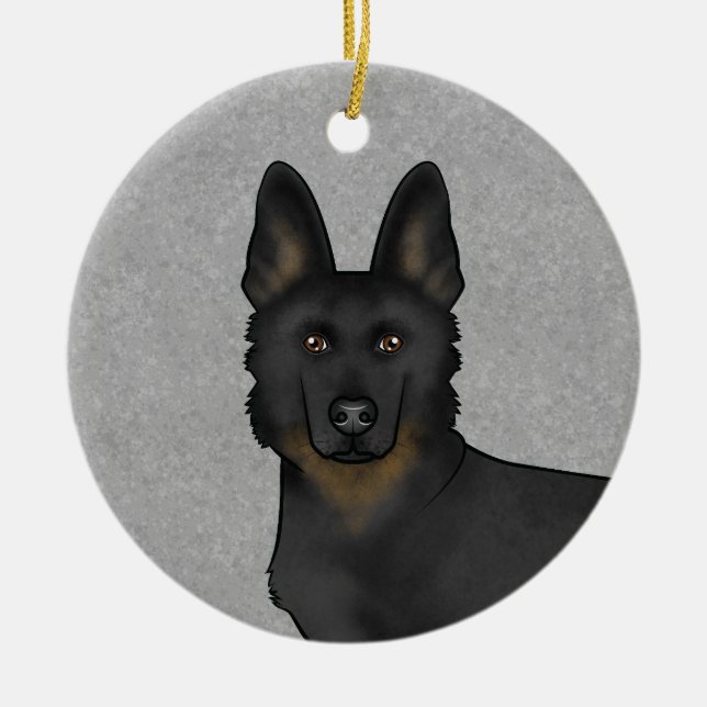 Bi-Black German Shepherd Cartoon Dog Head Gray Keramik Ornament (Vorne)