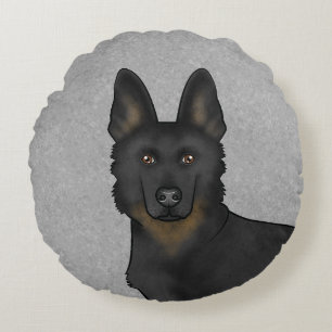 Bi-Black German Shepherd Cartoon Dog Head Gray Rundes Kissen