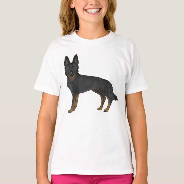 Bi-Black German Shepherd Cartoon Dog Illustration T-Shirt (Vorderseite)