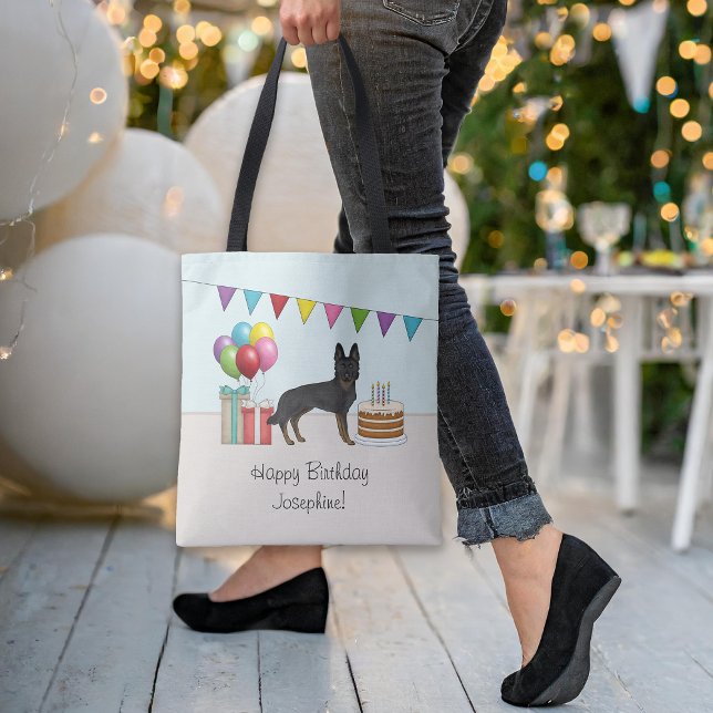 Bi-Black German Shepherd Colorful Happy Birthday Tasche (Please note: This image is a digital mockup. The product may not be in scale.)