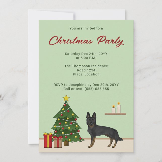 Bi-Black German Shepherd Festive Christmas Party Einladung (Vorderseite)