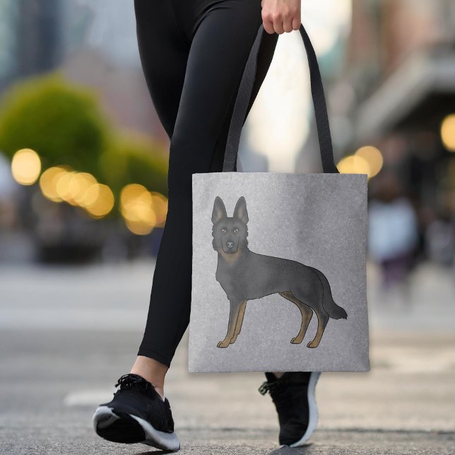 Bi-Black German Shepherd Niedlich Cartoon Dog Gray Tasche (Please note: This image is a digital mockup. The product may not be in scale.)