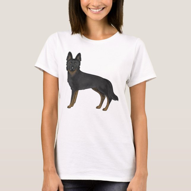 Bi-Black German Shepherd Niedlich Cartoon Dog T-Shirt (Vorderseite)