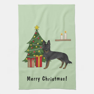 Bi-Black German Shepherd Weihnachtsbaum Geschirrtuch