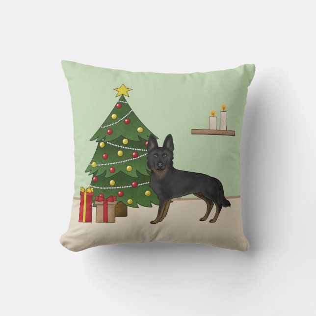 Bi-Black German Shepherd Weihnachtsbaum Kissen (Vorderseite)