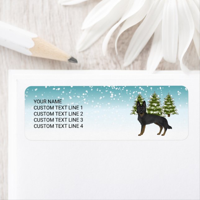 Bi-Black German Shepherd Winter Forest Custom Text (Insitu)