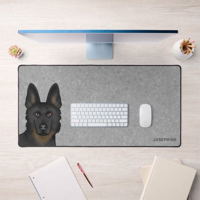 Bi-Black German Shepherhead and Individuelle Name  Schreibtischunterlage (Büro 1)