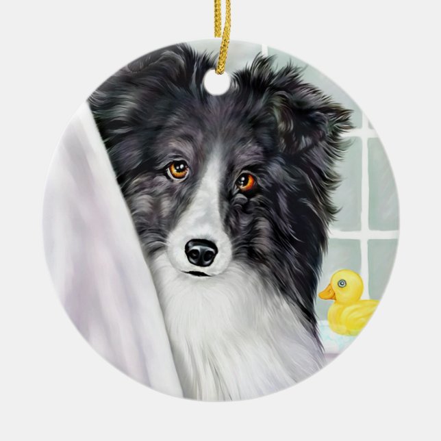 Bi Black Sheltie Bath Keramik Ornament (Vorne)