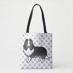 Bi-Black Shetland-Schäferhund Cartoon-Hund & Pfote Tasche