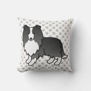 Bi-Black Shetland Sheepdog Cartoon Dog & Paws Kissen