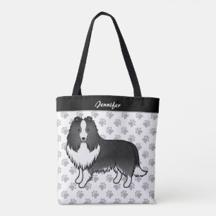 Bi-Black Shetland Sheepdog Cartoon Hund & Name Tasche