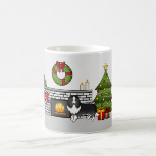 Bi-Black Shetland Sheepdog in einem Weihnachtszimm Kaffeetasse