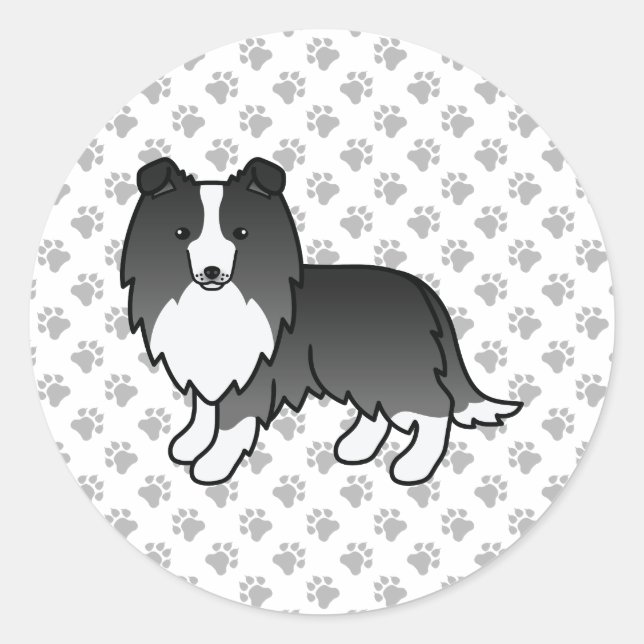 Bi-Black Shetland Sheepdog Sheltie Cartoon Dog Runder Aufkleber (Vorderseite)