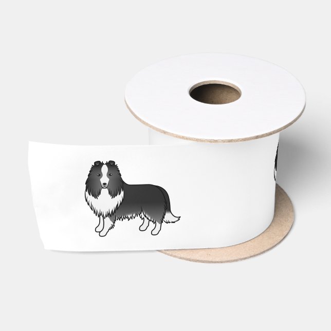 Bi-Black Shetland Sheepdog Sheltie Cartoon Dog Satinband (Spule)