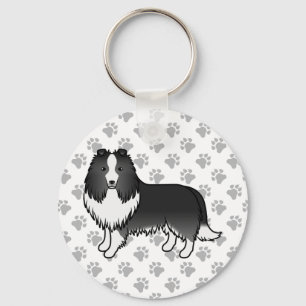 Bi-Black Shetland Sheepdog Sheltie Cartoon Dog Schlüsselanhänger