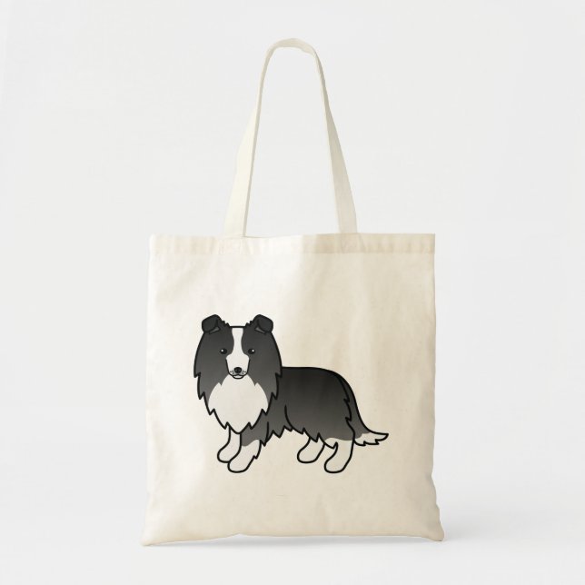 Bi-Black Shetland Sheepdog Sheltie Cartoon Dog Tragetasche (Vorne)