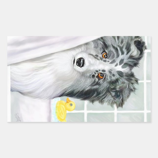 Bi Blue Sheltie Bath Rechteckiger Aufkleber (Vorderseite)