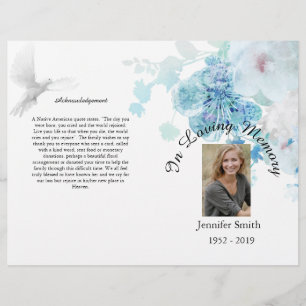 Bi-Fold Blue Floral Dove Funeral Programm Flyer