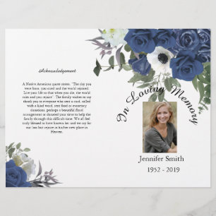 Bi-Fold Blue Rose Beerdigung Programm Flyer