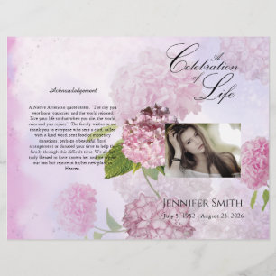 Bi-Fold Pink Hydrangeas Beerdigung Programm Flyer