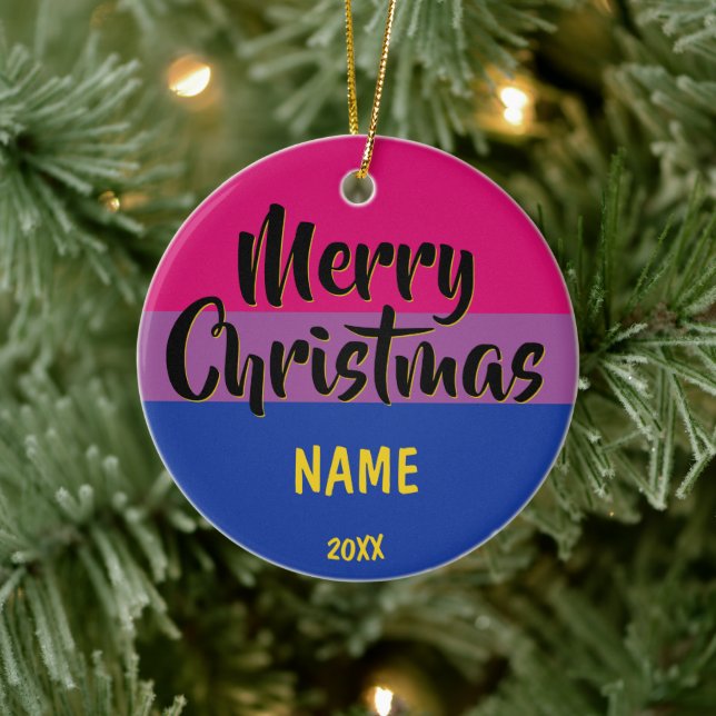 Bi Pride Flag Personalisiert Weihnachten Keramik Ornament (Baum)