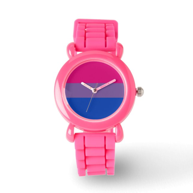Bi Pride Flag Watch (rosa Glitzer) Armbanduhr (Vorderseite)
