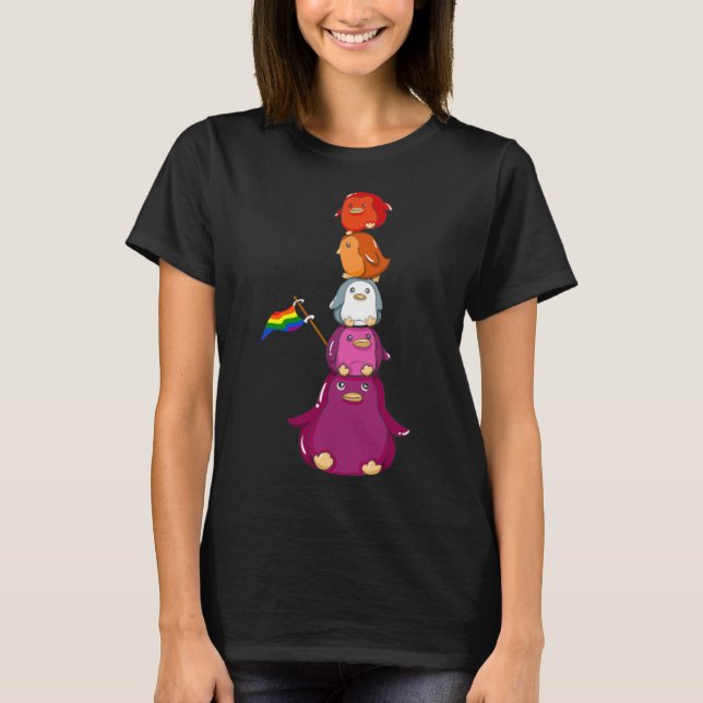 Bi Pride Penguin LGBT Gay Pride Flag Niedliche Pin T-Shirt (Vorderseite)