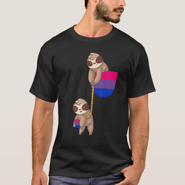 Bi Pride Sloth Pocket Bisexual Flag Bisexuell L T-Shirt (Vorderseite)