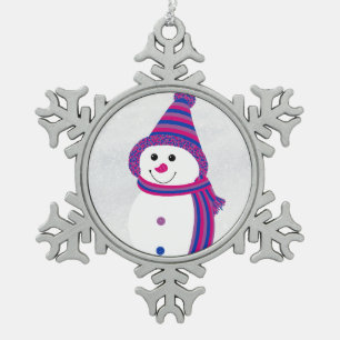 Bi Pride Snowman Snowperson pink lila blau Schneeflocken Zinn-Ornament