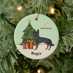 Bi-Schwarzer Deutscher Schäferhund Festlicher Weih Keramik Ornament