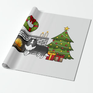 Bi-Schwarzer Shetland Sheepdog Hund in einem Weihn Geschenkpapier
