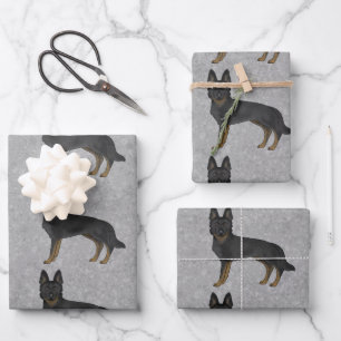 Bi-Schwarzes Deutsches Schäferhund Süßes Cartoon-H Geschenkpapier Set