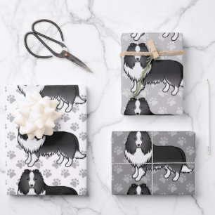 Bi-Schwarzes Shetland-Schäferhund-Cartoon-Hund-Mus Geschenkpapier Set