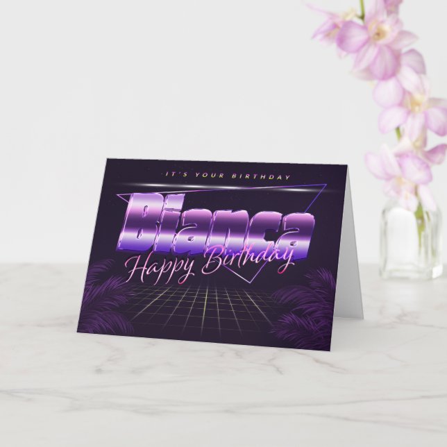 Bianca Nom Prénom lila retro Carte Anniversaire (Orchidée)
