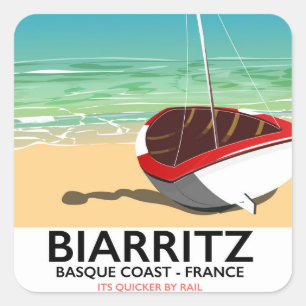 Biarritz France Beach Reiseplakat Quadratischer Aufkleber