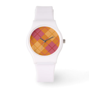 Bias in Orange und Rosa Kariert Armbanduhr