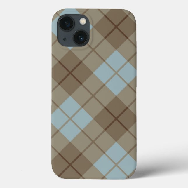 Bias Kariert in Blau und Braun Case-Mate iPhone Hülle (Rückseite)