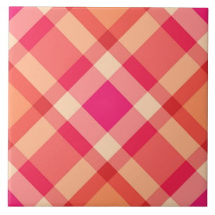 Bias Kariert, Orange, Coral & Fuchsia Fliese