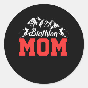 Biathlon Mama Skifahren Ski Wintersport Geschenk Runder Aufkleber