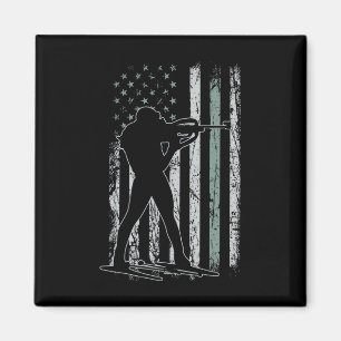 Biathlon Usa Flag Retro Skis Men Biathlon Magnet