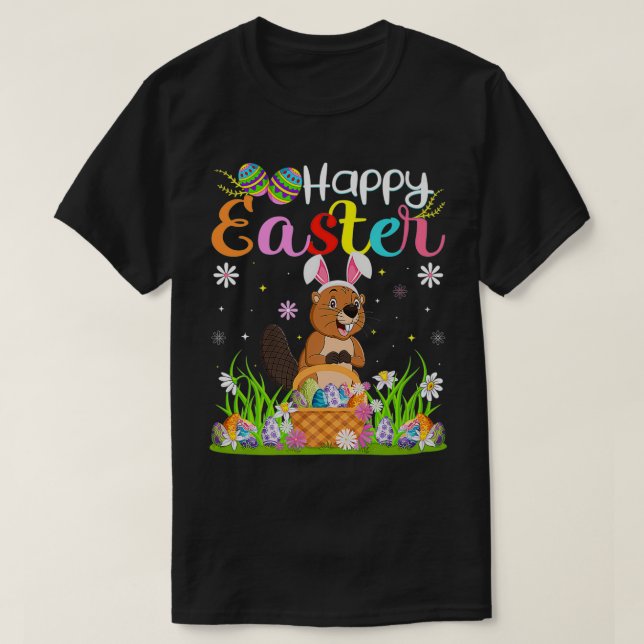 Biaver Bunny Egg Jagd Funny Beaver Happy Oster T-Shirt (Design vorne)
