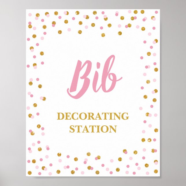 Bib Decoration Station Baby Dusche Schild Pink Gol (Vorne)