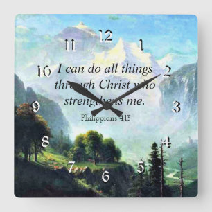 Bibel gießt, Phil 4:13, I can do all things. Quadratische Wanduhr