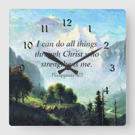 Bibel gießt, Phil 4:13, I can do all things. Quadratische Wanduhr